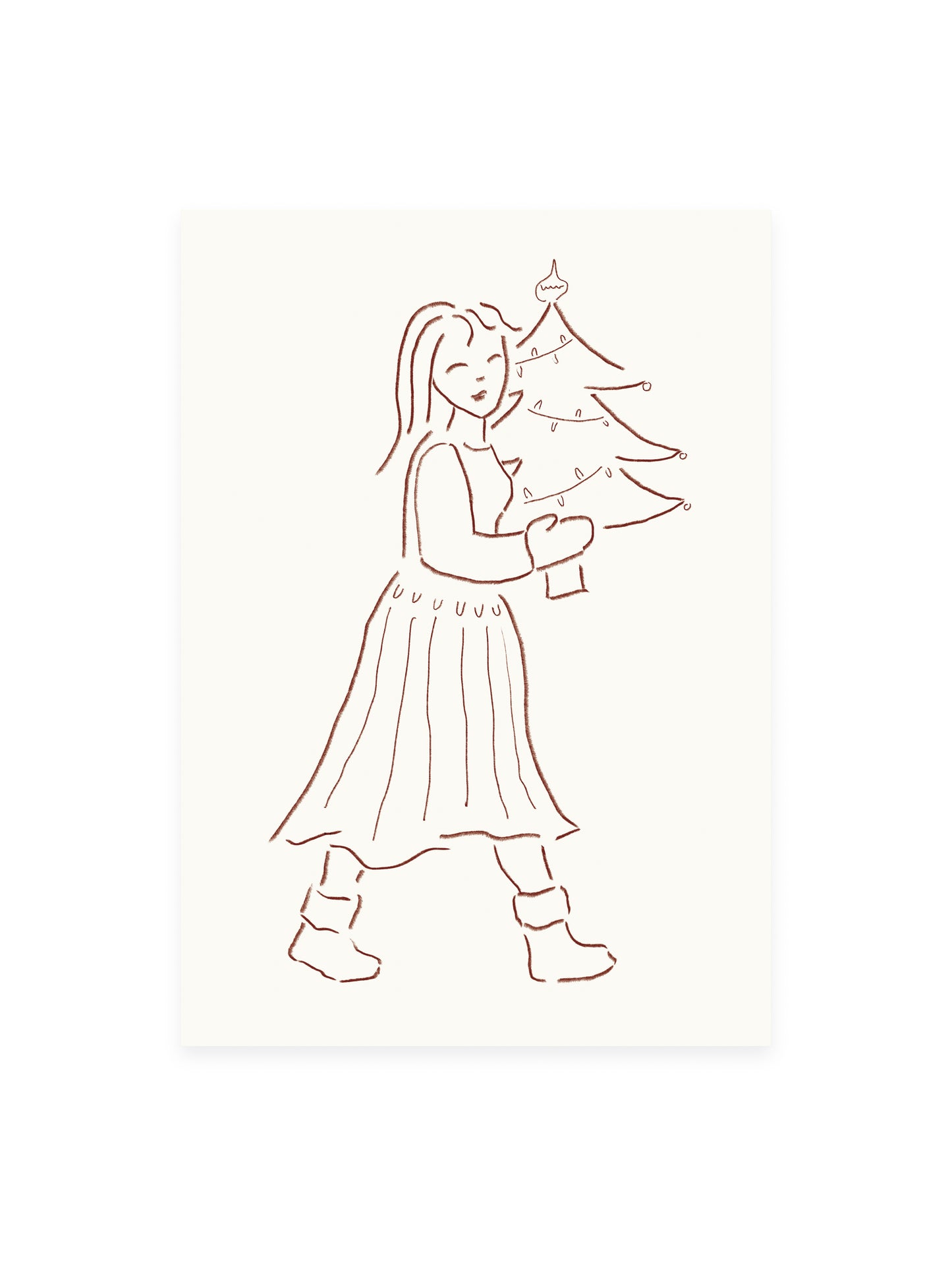 Postcard Girl with Christmas Tree (Risography)